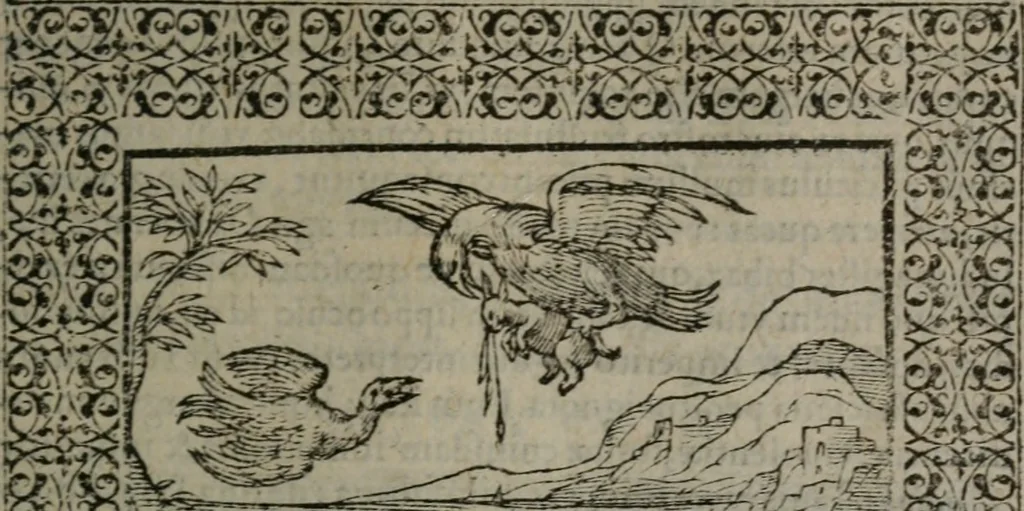An illustration from Omnia Andreae Alciati v.c. emblemata : cum commentariis, quibus emblematum omnium aperta origine, mens auctoris explicatur, & obscura omnia dubiáque illustrantur, 1577, leaf 478