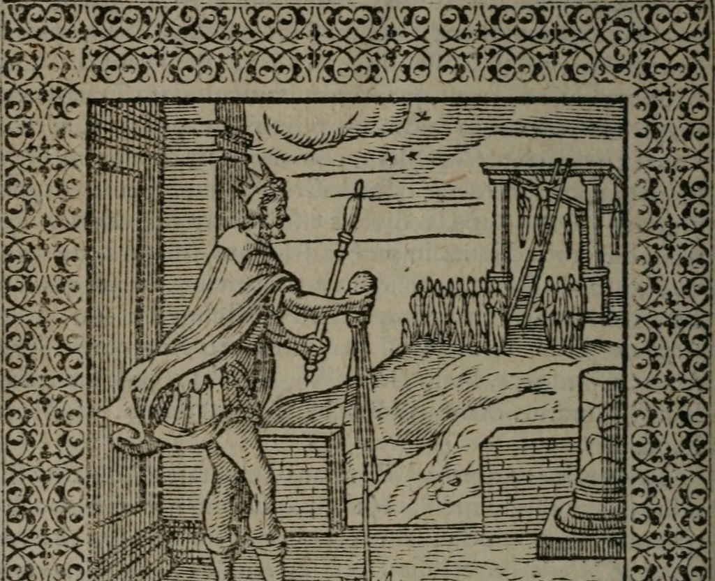 An illustration from Omnia Andreae Alciati v.c. emblemata : cum commentariis, quibus emblematum omnium aperta origine, mens auctoris explicatur, & obscura omnia dubiáque illustrantur, 1577, leaf 495