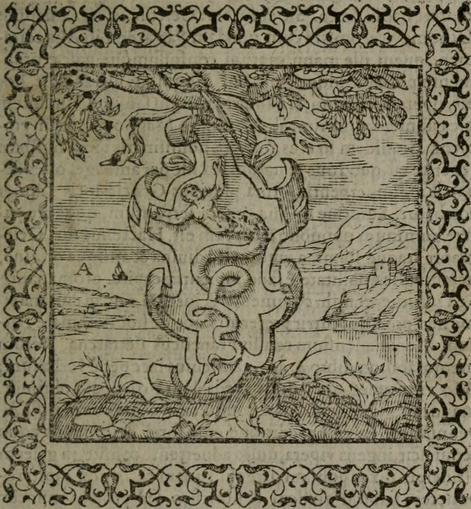 An illustration from Omnia Andreae Alciati v.c. emblemata : cum commentariis, quibus emblematum omnium aperta origine, mens auctoris explicatur, & obscura omnia dubiáque illustrantur, 1577, leaf 50