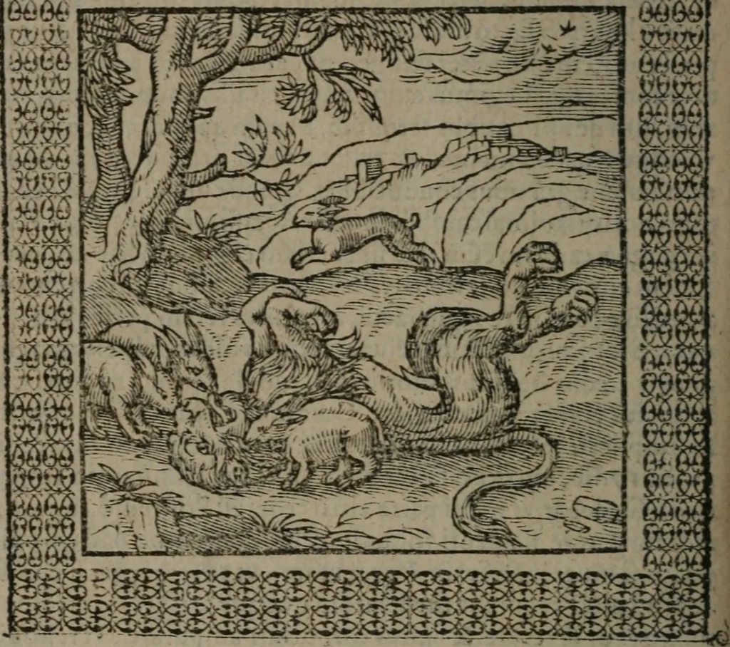 An illustration from Omnia Andreae Alciati v.c. emblemata : cum commentariis, quibus emblematum omnium aperta origine, mens auctoris explicatur, & obscura omnia dubiáque illustrantur, 1577, leaf 509