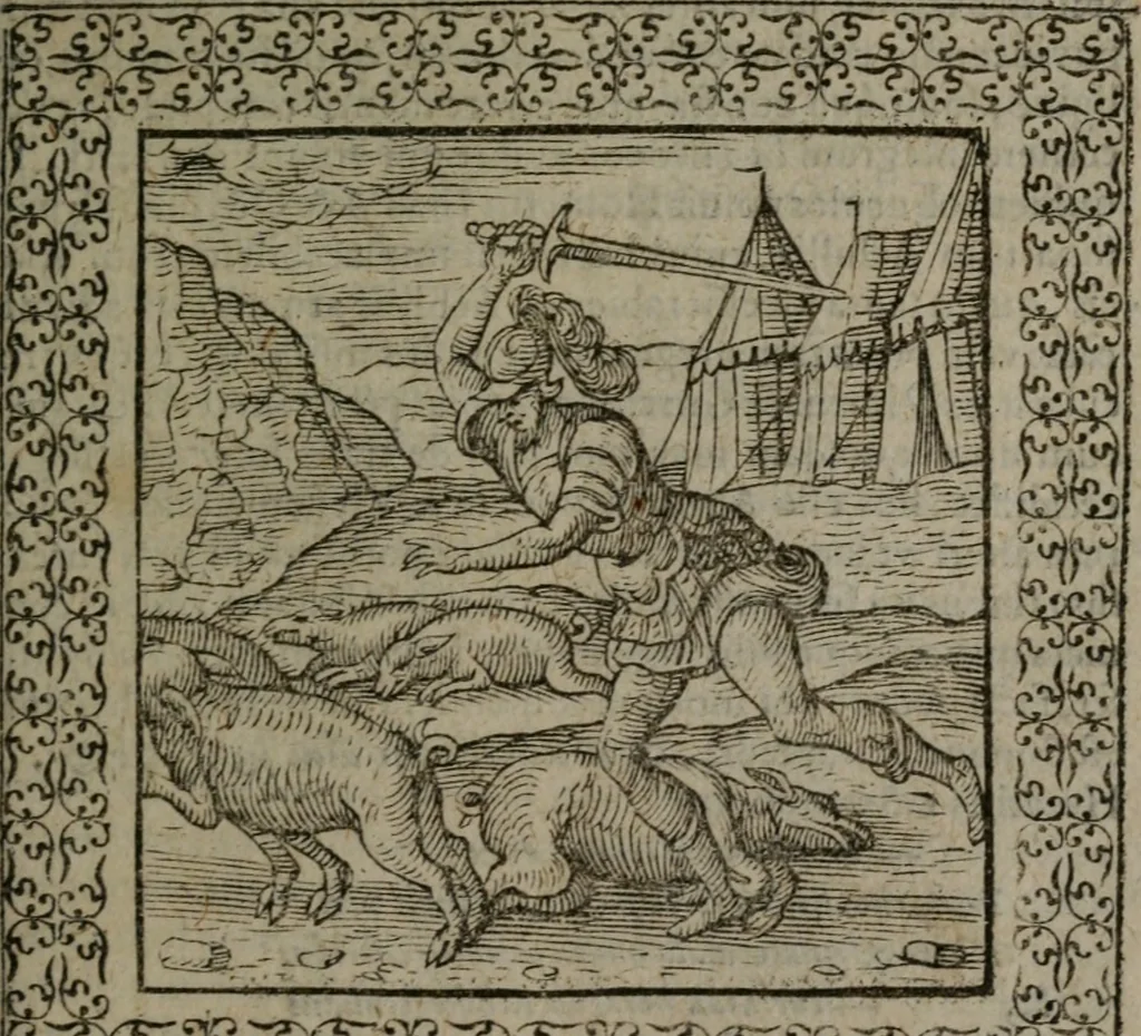 An illustration from Omnia Andreae Alciati v.c. emblemata : cum commentariis, quibus emblematum omnium aperta origine, mens auctoris explicatur, & obscura omnia dubiáque illustrantur, 1577, leaf 564