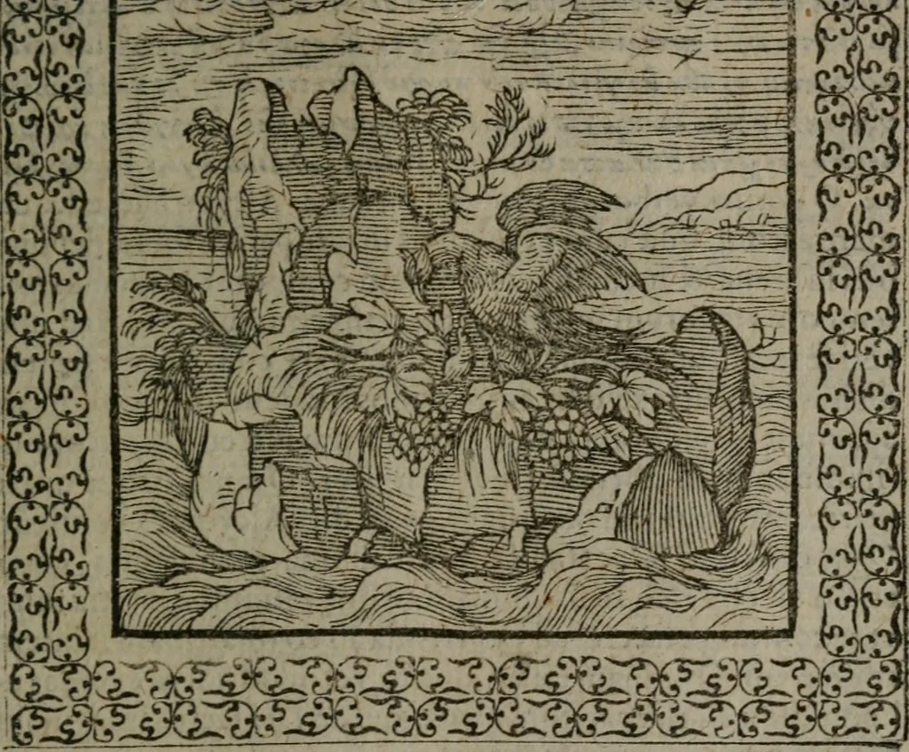 An illustration from Omnia Andreae Alciati v.c. emblemata : cum commentariis, quibus emblematum omnium aperta origine, mens auctoris explicatur, & obscura omnia dubiáque illustrantur, 1577, leaf 576