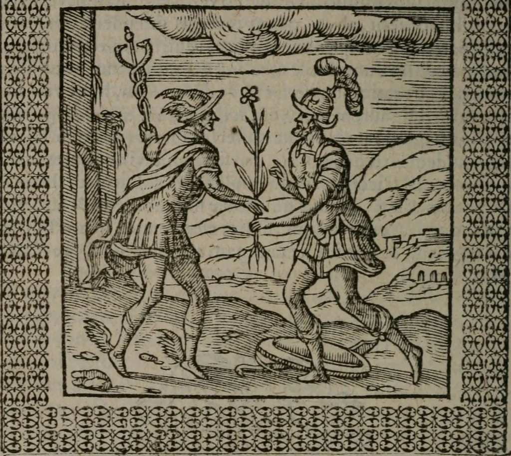 An illustration from Omnia Andreae Alciati v.c. emblemata : cum commentariis, quibus emblematum omnium aperta origine, mens auctoris explicatur, & obscura omnia dubiáque illustrantur, 1577, leaf 589