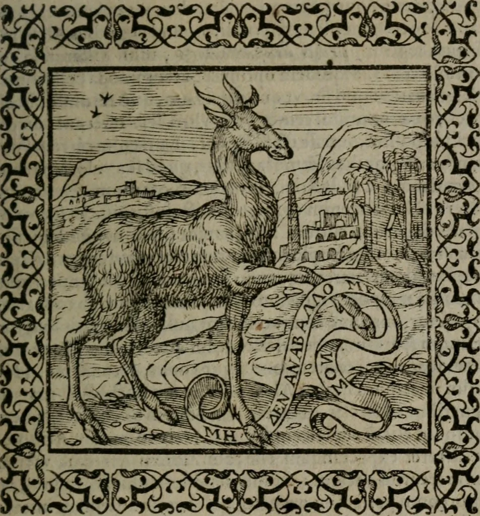An illustration from Omnia Andreae Alciati v.c. emblemata : cum commentariis, quibus emblematum omnium aperta origine, mens auctoris explicatur, & obscura omnia dubiáque illustrantur, 1577, leaf 60