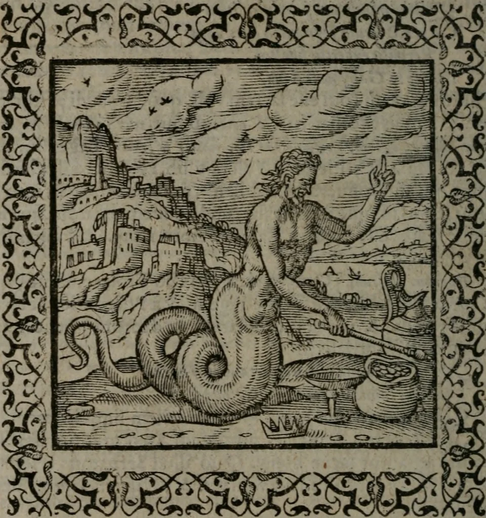 An illustration from Omnia Andreae Alciati v.c. emblemata : cum commentariis, quibus emblematum omnium aperta origine, mens auctoris explicatur, & obscura omnia dubiáque illustrantur, 1577, leaf 69