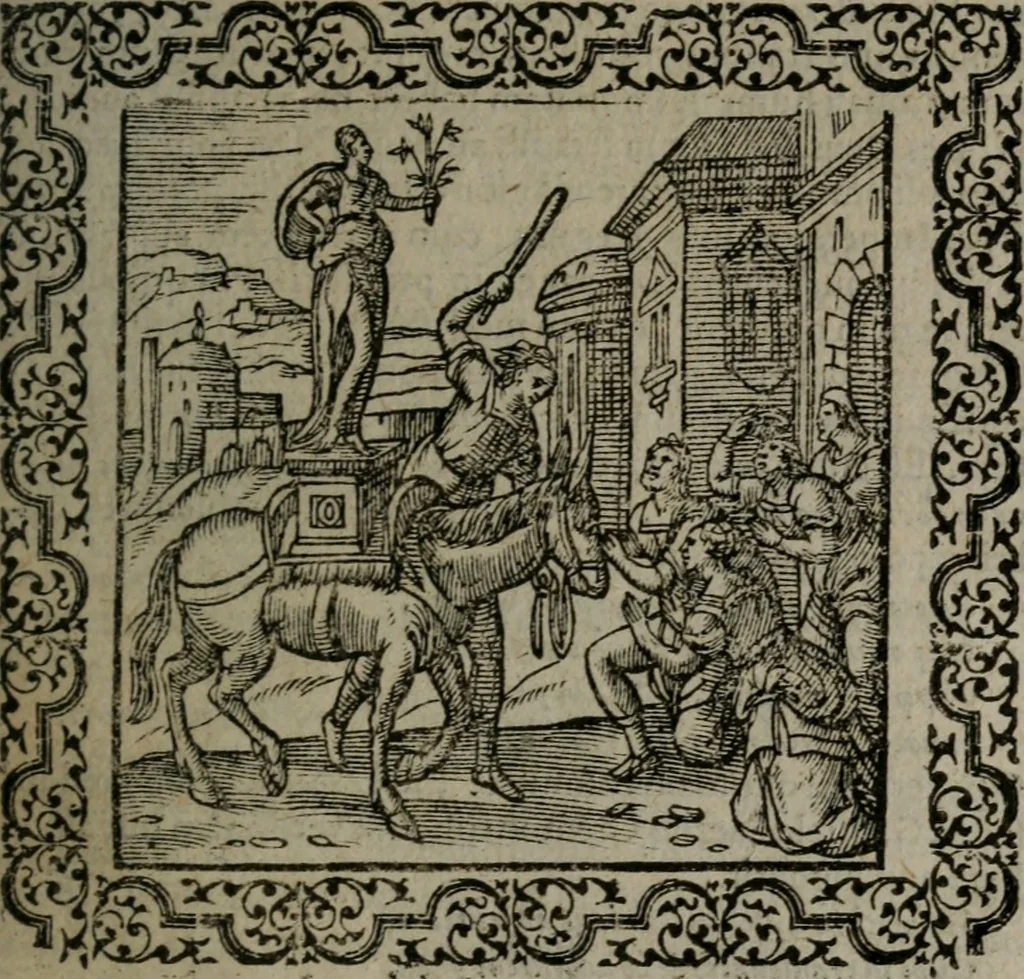 An illustration from Omnia Andreae Alciati v.c. emblemata : cum commentariis, quibus emblematum omnium aperta origine, mens auctoris explicatur, & obscura omnia dubiáque illustrantur, 1577, leaf 78