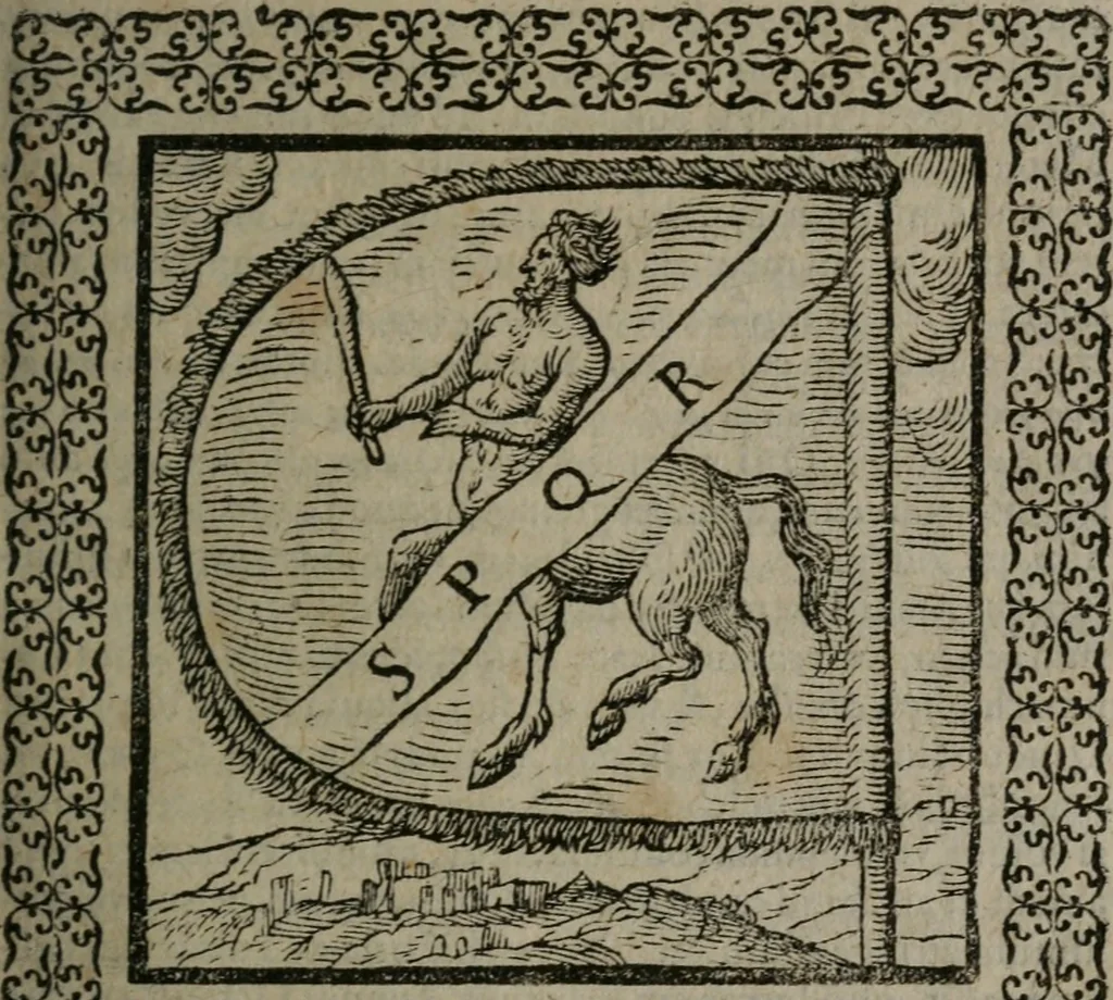 An illustration from Omnia Andreae Alciati v.c. emblemata : cum commentariis, quibus emblematum omnium aperta origine, mens auctoris explicatur, & obscura omnia dubiáque illustrantur, 1577, leaf 96