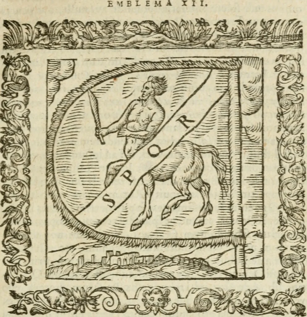An illustration from Omnia Andreae Alciati V.C. Emblemata : cum commentariis, quibus emblematum detecta origine, dubia omnia, et obscura illustrantur, 1602, leaf 152
