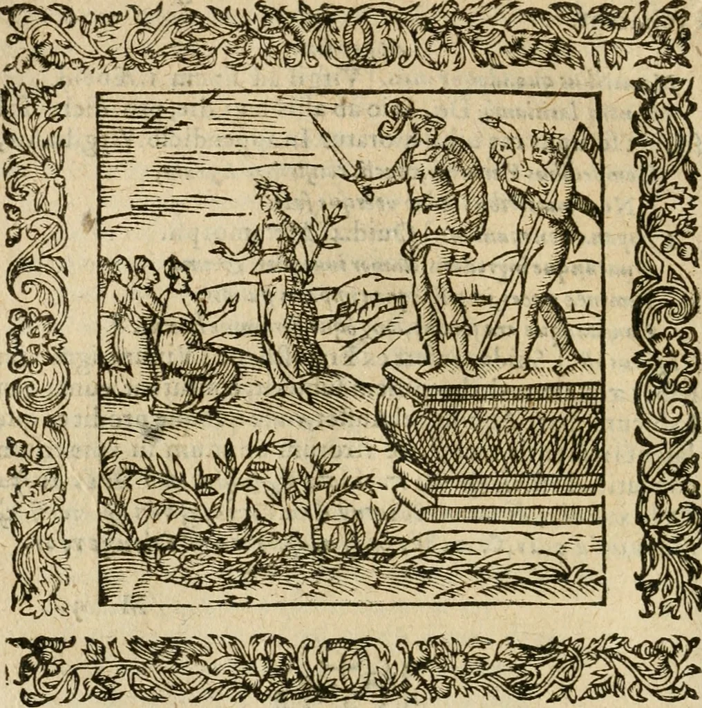 An illustration from Omnia Andreae Alciati V.C. Emblemata : cum commentariis, quibus emblematum detecta origine, dubia omnia, et obscura illustrantur, 1602, leaf 229