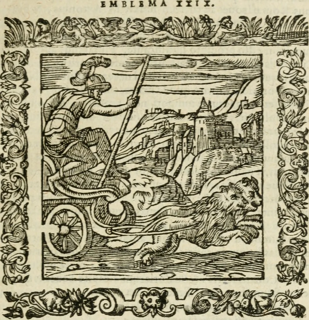 An illustration from Omnia Andreae Alciati V.C. Emblemata : cum commentariis, quibus emblematum detecta origine, dubia omnia, et obscura illustrantur, 1602, leaf 246