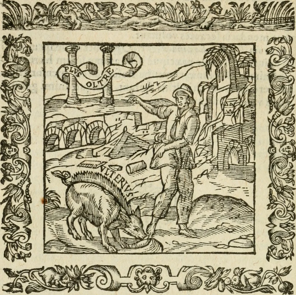 An illustration from Omnia Andreae Alciati V.C. Emblemata : cum commentariis, quibus emblematum detecta origine, dubia omnia, et obscura illustrantur, 1602, leaf 317