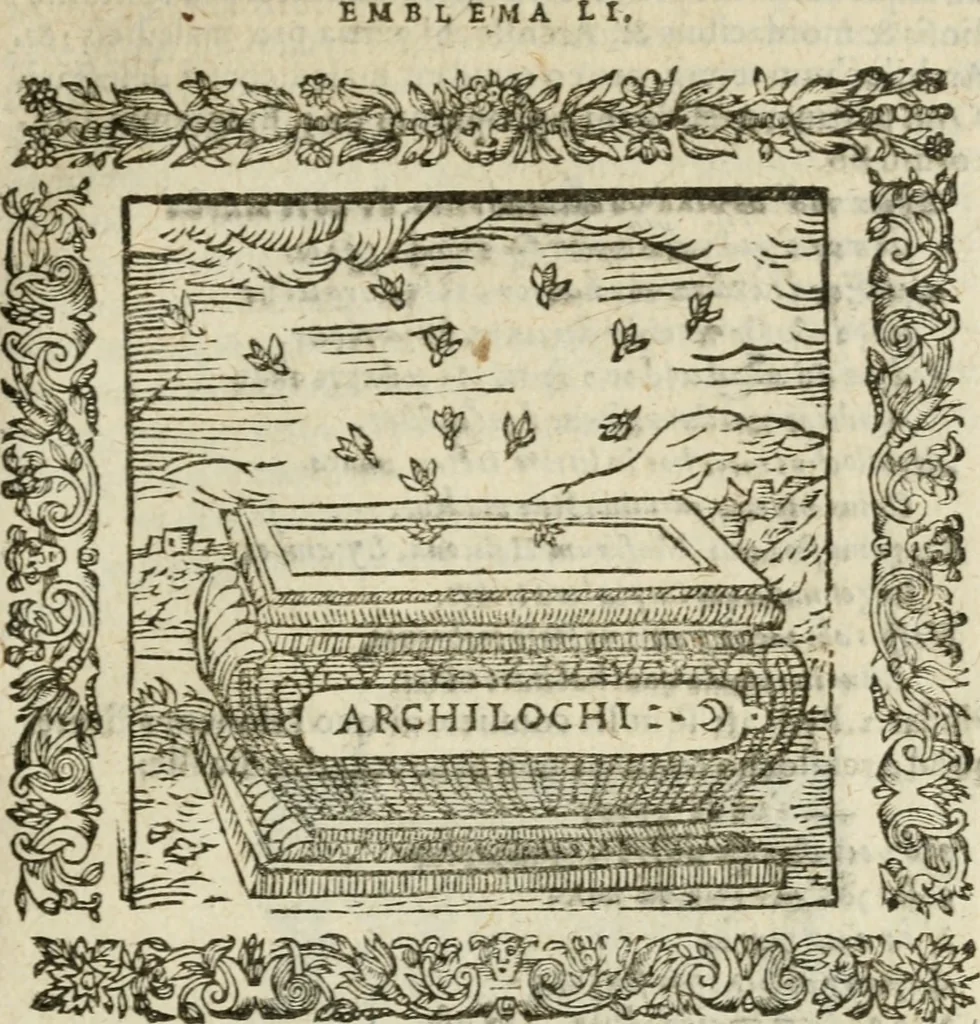 An illustration from Omnia Andreae Alciati V.C. Emblemata : cum commentariis, quibus emblematum detecta origine, dubia omnia, et obscura illustrantur, 1602, leaf 336
