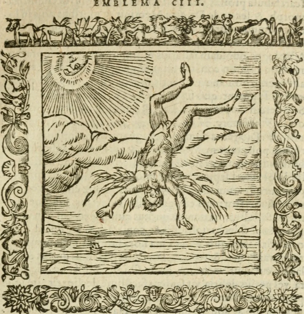 An illustration from Omnia Andreae Alciati V.C. Emblemata : cum commentariis, quibus emblematum detecta origine, dubia omnia, et obscura illustrantur, 1602, leaf 518
