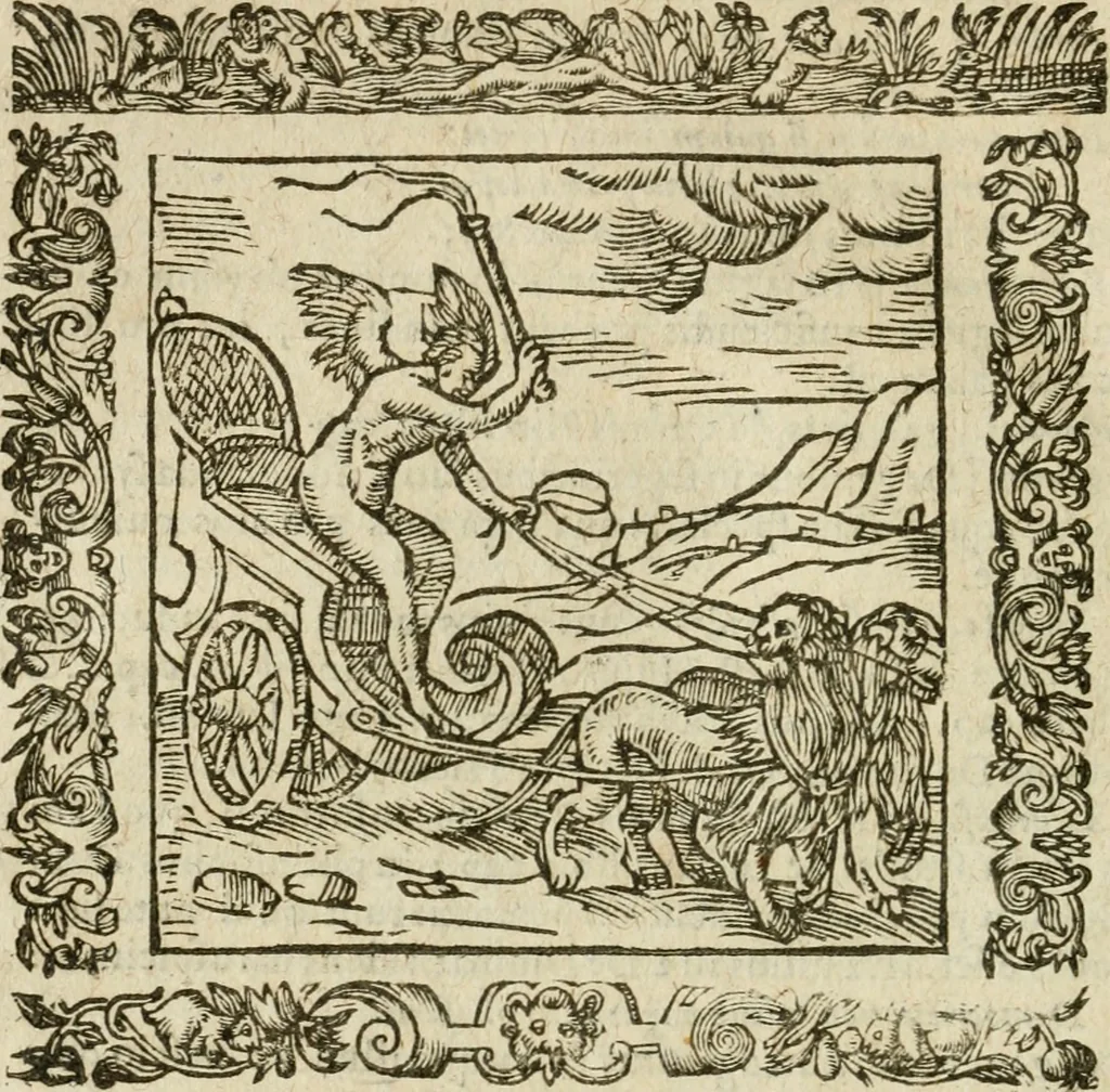 An illustration from Omnia Andreae Alciati V.C. Emblemata : cum commentariis, quibus emblematum detecta origine, dubia omnia, et obscura illustrantur, 1602, leaf 525