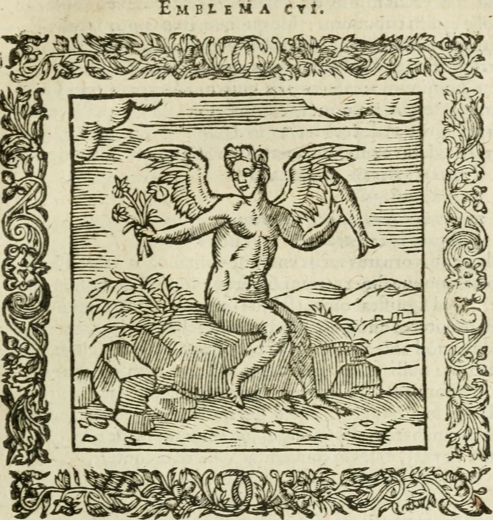 An illustration from Omnia Andreae Alciati V.C. Emblemata : cum commentariis, quibus emblematum detecta origine, dubia omnia, et obscura illustrantur, 1602, leaf 530