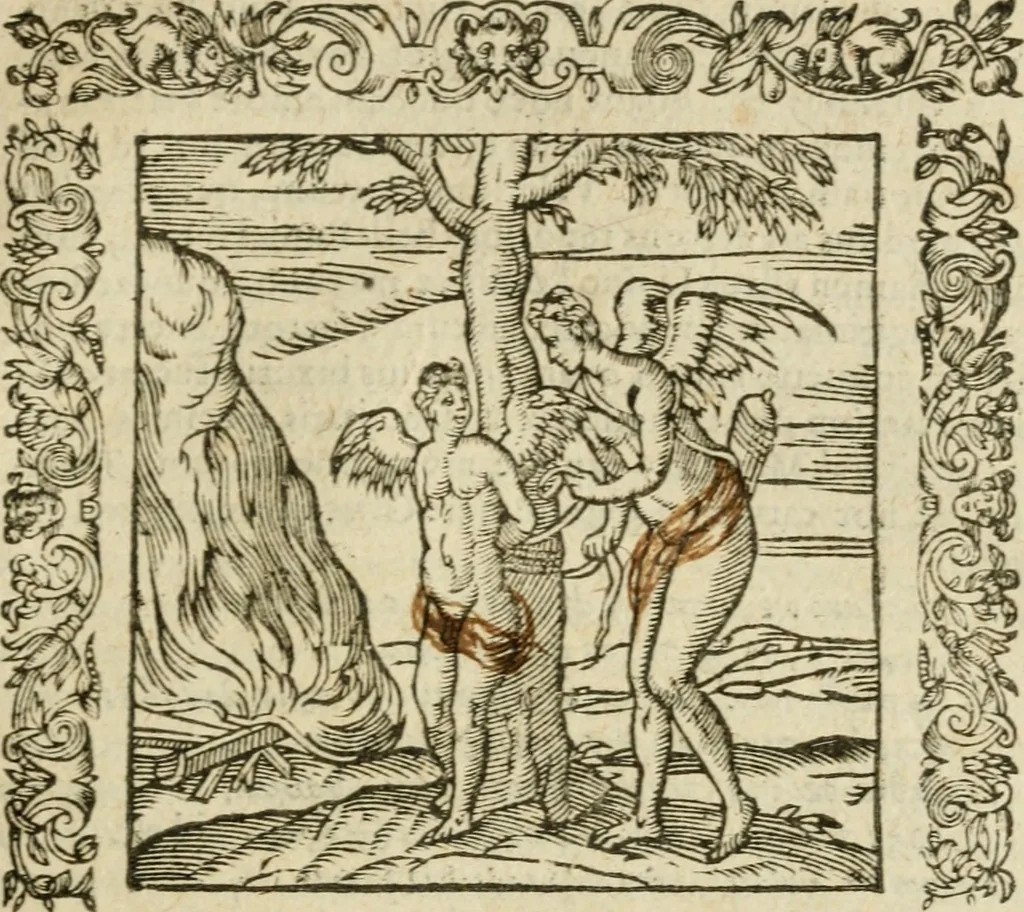 An illustration from Omnia Andreae Alciati V.C. Emblemata : cum commentariis, quibus emblematum detecta origine, dubia omnia, et obscura illustrantur, 1602, leaf 548