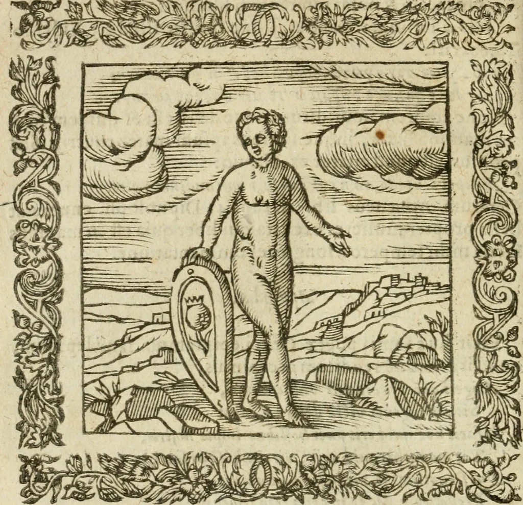 An illustration from Omnia Andreae Alciati V.C. Emblemata : cum commentariis, quibus emblematum detecta origine, dubia omnia, et obscura illustrantur, 1602, leaf 561
