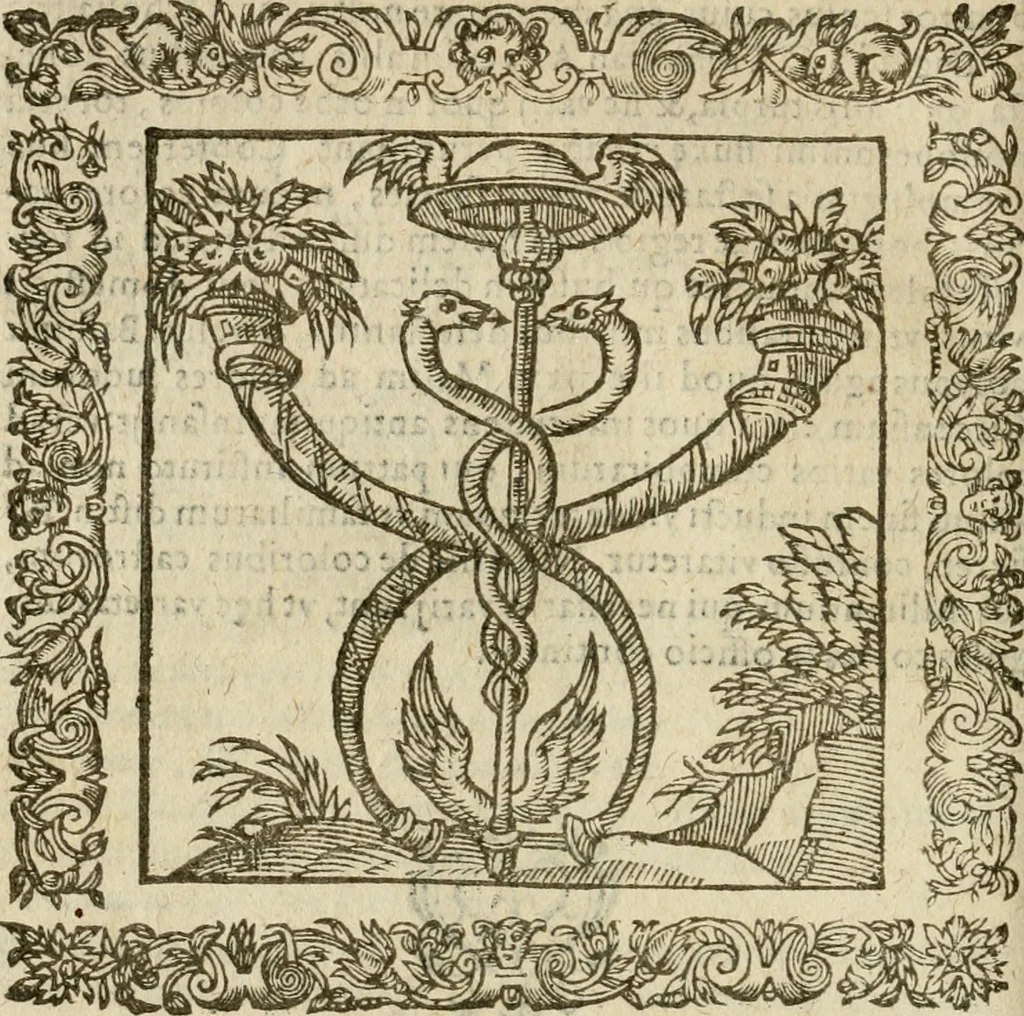 An illustration from Omnia Andreae Alciati V.C. Emblemata : cum commentariis, quibus emblematum detecta origine, dubia omnia, et obscura illustrantur, 1602, leaf 605