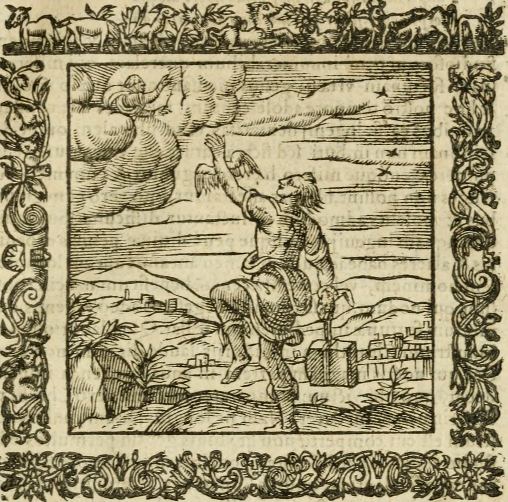 An illustration from Omnia Andreae Alciati V.C. Emblemata : cum commentariis, quibus emblematum detecta origine, dubia omnia, et obscura illustrantur, 1602, leaf 622
