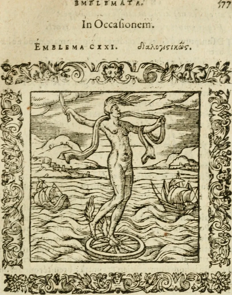 An illustration from Omnia Andreae Alciati V.C. Emblemata : cum commentariis, quibus emblematum detecta origine, dubia omnia, et obscura illustrantur, 1602, leaf 626