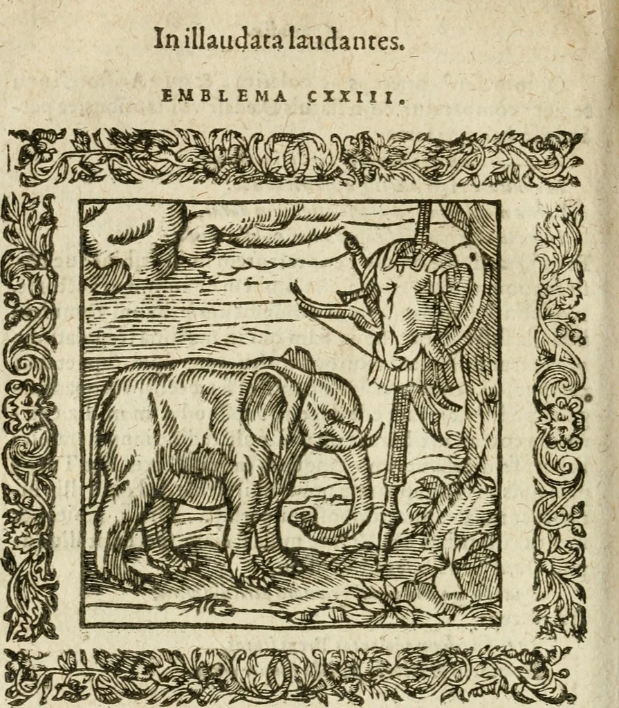 An illustration from Omnia Andreae Alciati V.C. Emblemata : cum commentariis, quibus emblematum detecta origine, dubia omnia, et obscura illustrantur, 1602, leaf 635