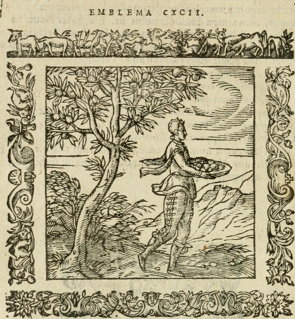 An illustration from Omnia Andreae Alciati V.C. Emblemata : cum commentariis, quibus emblematum detecta origine, dubia omnia, et obscura illustrantur, 1602, leaf 717