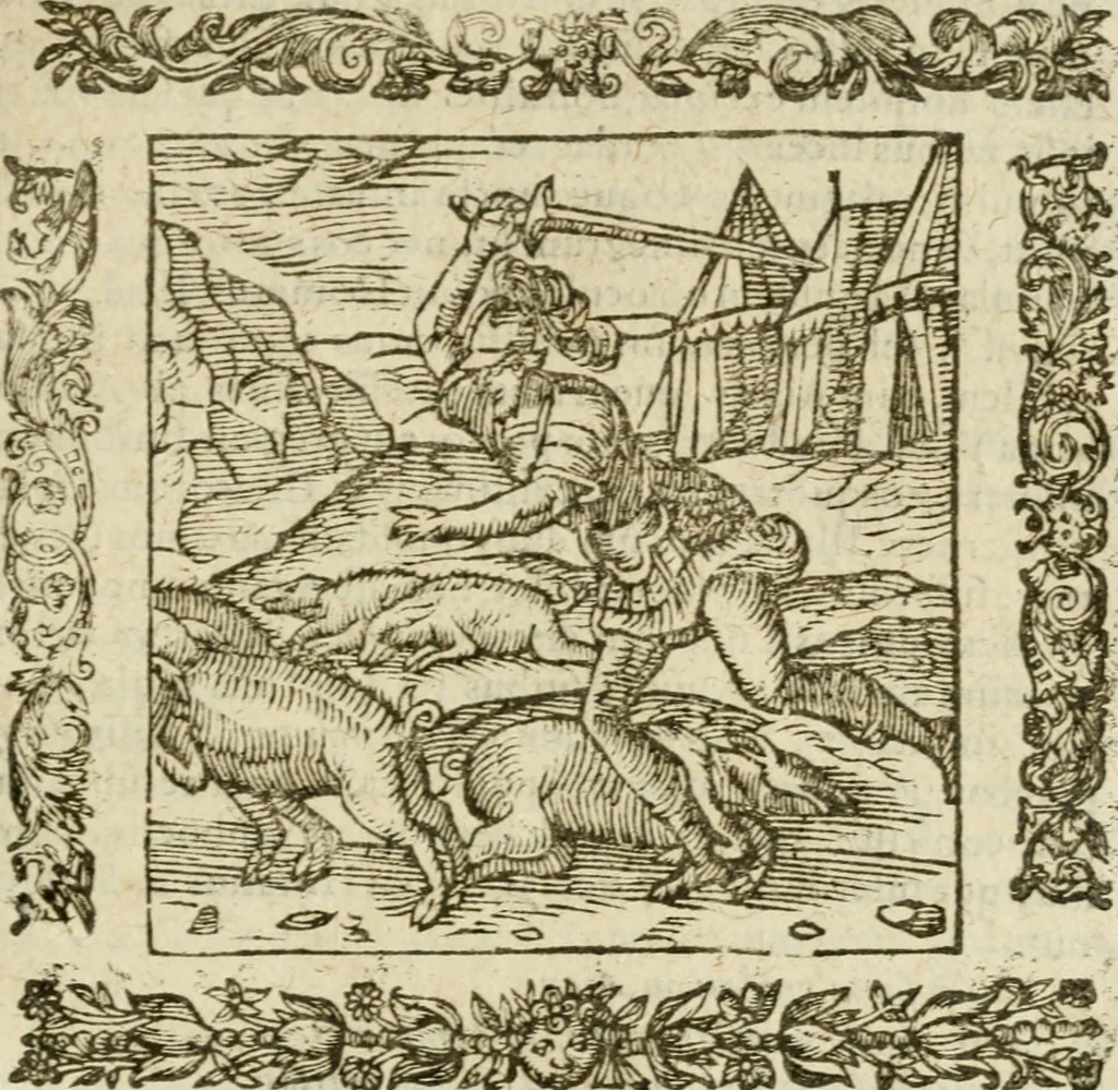 An illustration from Omnia Andreae Alciati V.C. Emblemata : cum commentariis, quibus emblematum detecta origine, dubia omnia, et obscura illustrantur, 1602, leaf 834