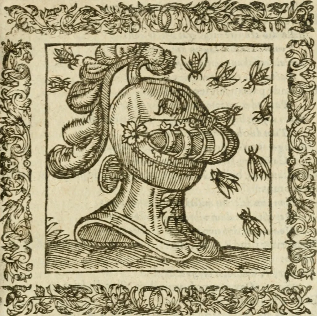 An illustration from Omnia Andreae Alciati V.C. Emblemata : cum commentariis, quibus emblematum detecta origine, dubia omnia, et obscura illustrantur, 1602, leaf 842