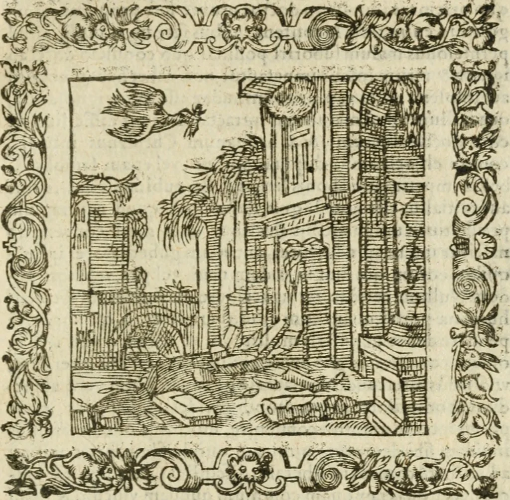 An illustration from Omnia Andreae Alciati V.C. Emblemata : cum commentariis, quibus emblematum detecta origine, dubia omnia, et obscura illustrantur, 1602, leaf 852