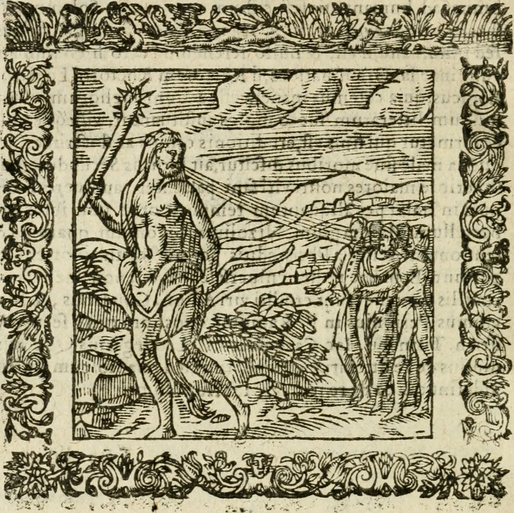 An illustration from Omnia Andreae Alciati V.C. Emblemata : cum commentariis, quibus emblematum detecta origine, dubia omnia, et obscura illustrantur, 1602, leaf 857