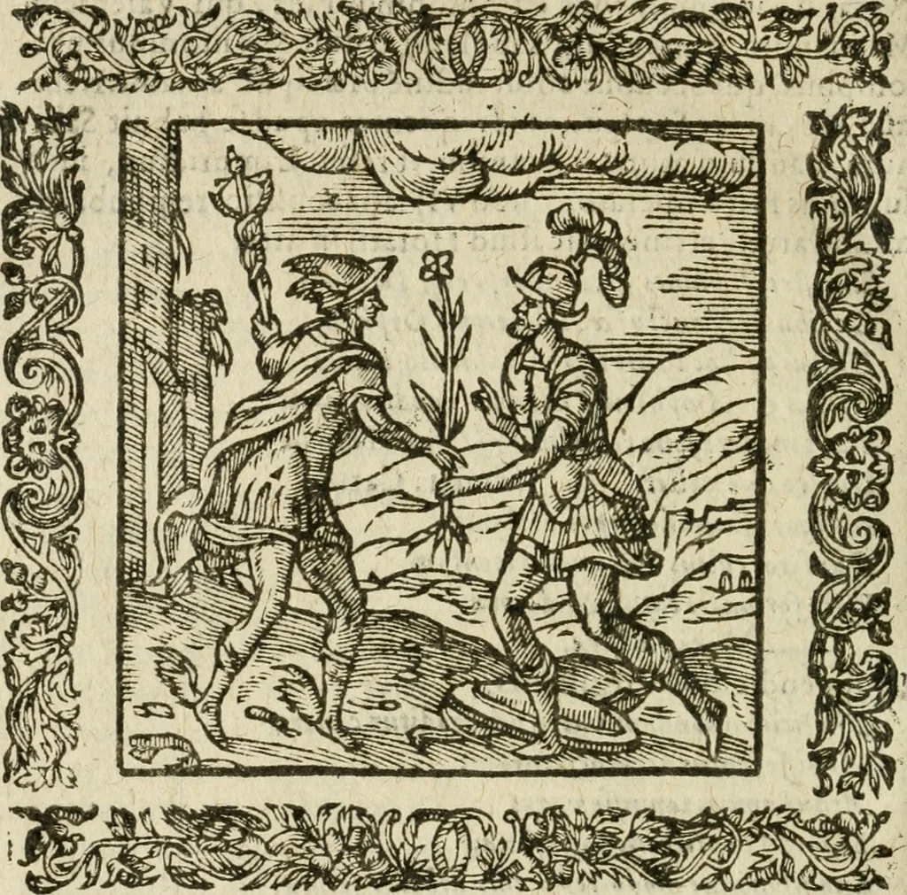 An illustration from Omnia Andreae Alciati V.C. Emblemata : cum commentariis, quibus emblematum detecta origine, dubia omnia, et obscura illustrantur, 1602, leaf 865