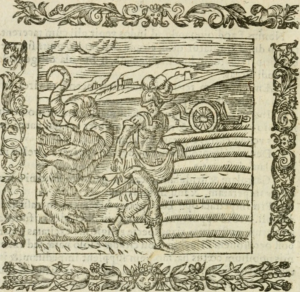 An illustration from Omnia Andreae Alciati V.C. Emblemata : cum commentariis, quibus emblematum detecta origine, dubia omnia, et obscura illustrantur, 1602, leaf 883
