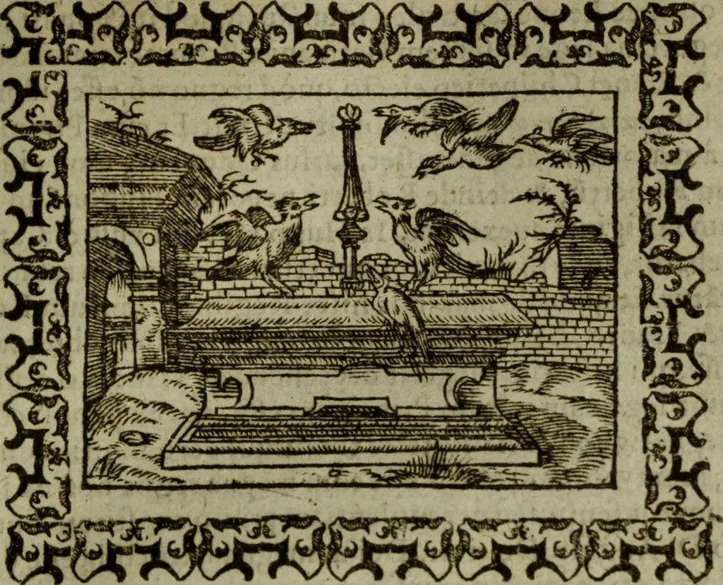 An illustration from Omnia Andreae Alciati v.c. emblemata : cum commentariis, quibus emblematum omnium aperta origine, mens authoris explicatur, & obscura omnia dubiaque illustrantur, 1583, leaf 180