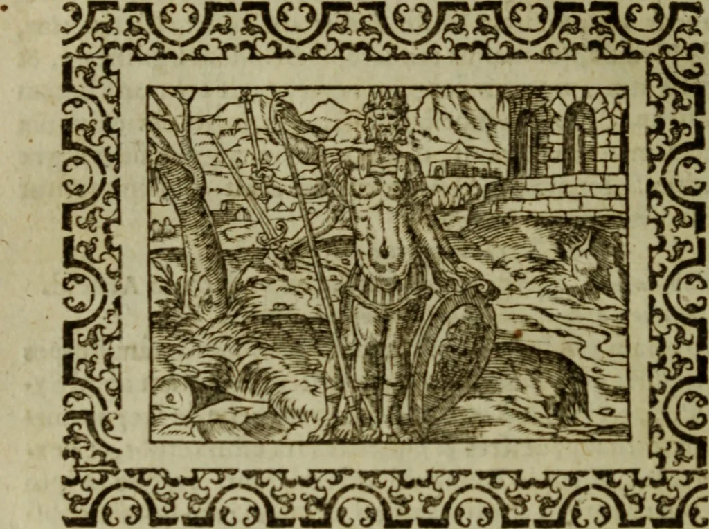 An illustration from Omnia Andreae Alciati v.c. emblemata : cum commentariis, quibus emblematum omnium aperta origine, mens authoris explicatur, & obscura omnia dubiaque illustrantur, 1583, leaf 185