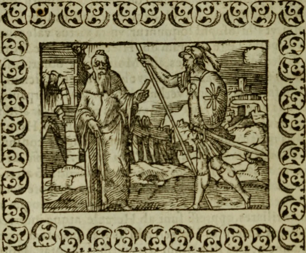 An illustration from Omnia Andreae Alciati v.c. emblemata : cum commentariis, quibus emblematum omnium aperta origine, mens authoris explicatur, & obscura omnia dubiaque illustrantur, 1583, leaf 187