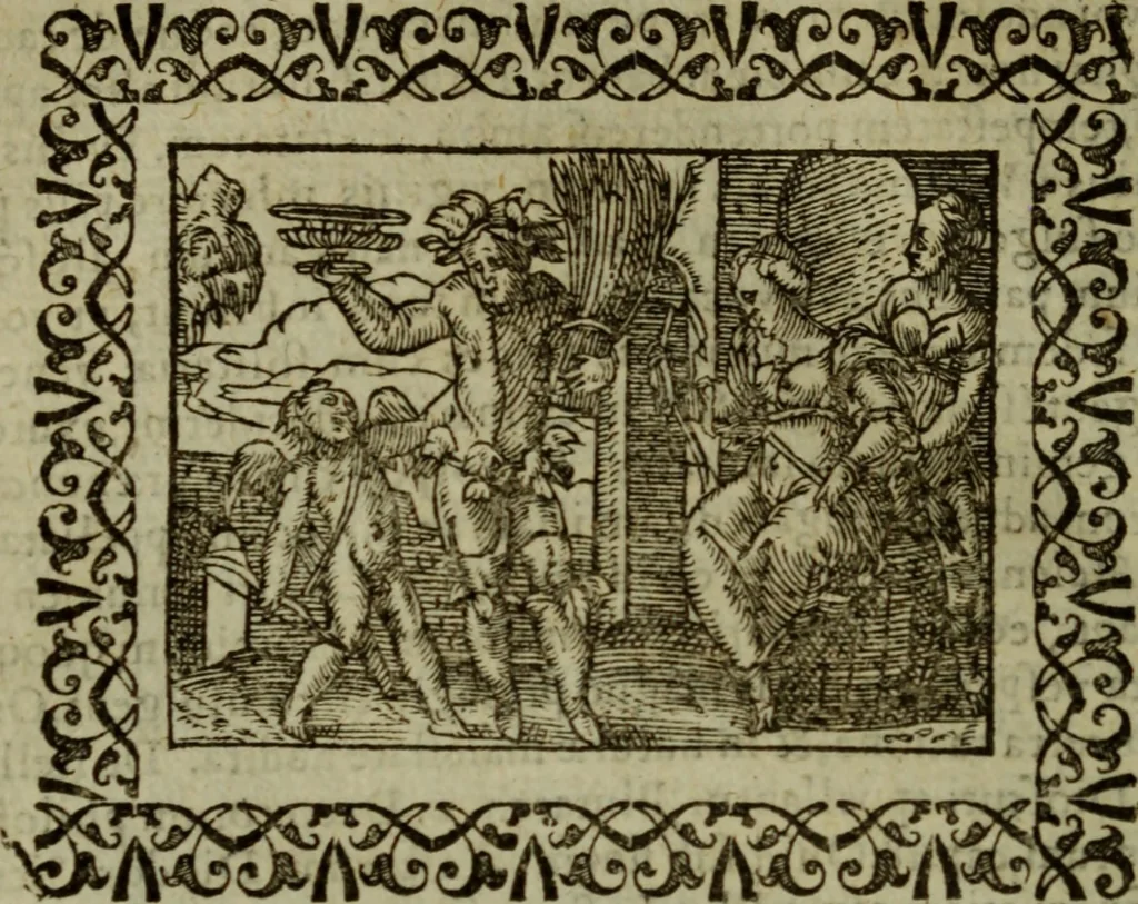 An illustration from Omnia Andreae Alciati v.c. emblemata : cum commentariis, quibus emblematum omnium aperta origine, mens authoris explicatur, & obscura omnia dubiaque illustrantur, 1583, leaf 197