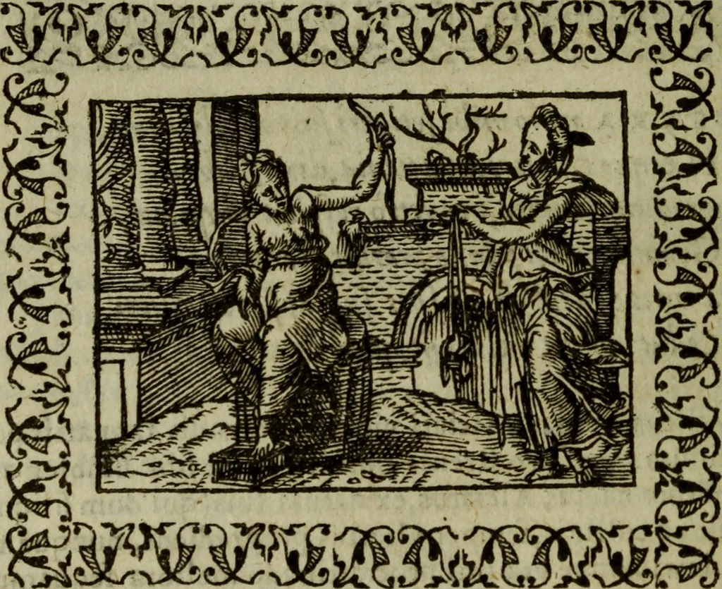 An illustration from Omnia Andreae Alciati v.c. emblemata : cum commentariis, quibus emblematum omnium aperta origine, mens authoris explicatur, & obscura omnia dubiaque illustrantur, 1583, leaf 203