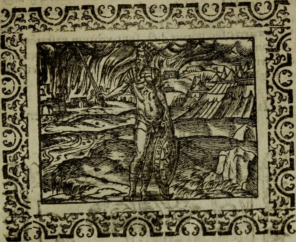 An illustration from Omnia Andreae Alciati v.c. emblemata : cum commentariis, quibus emblematum omnium aperta origine, mens authoris explicatur, & obscura omnia dubiaque illustrantur, 1583, leaf 232