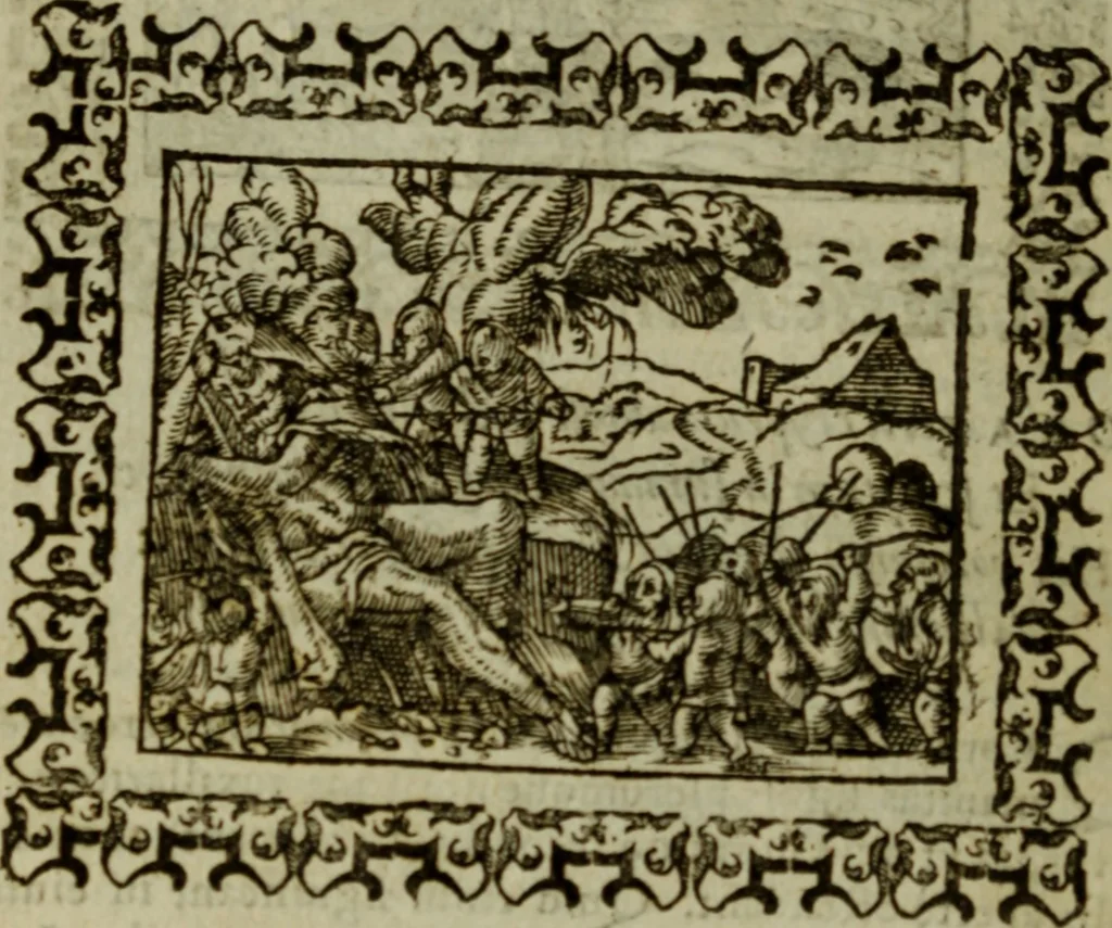 An illustration from Omnia Andreae Alciati v.c. emblemata : cum commentariis, quibus emblematum omnium aperta origine, mens authoris explicatur, & obscura omnia dubiaque illustrantur, 1583, leaf 233