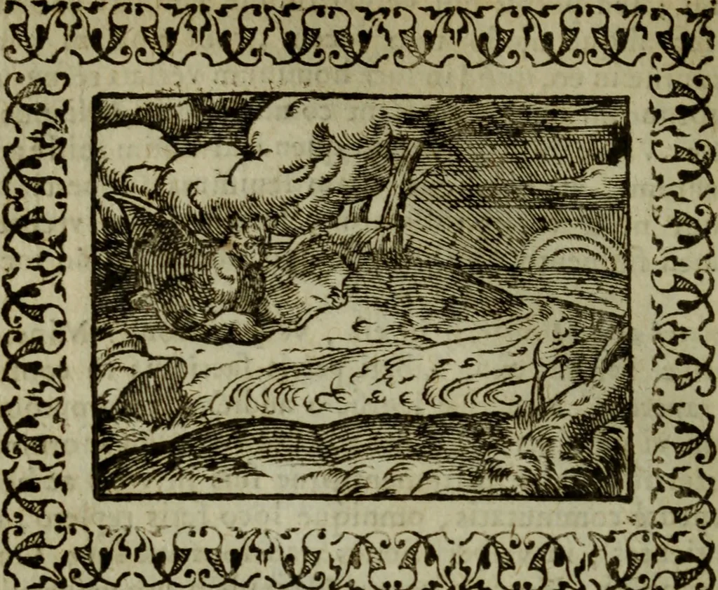 An illustration from Omnia Andreae Alciati v.c. emblemata : cum commentariis, quibus emblematum omnium aperta origine, mens authoris explicatur, & obscura omnia dubiaque illustrantur, 1583, leaf 241