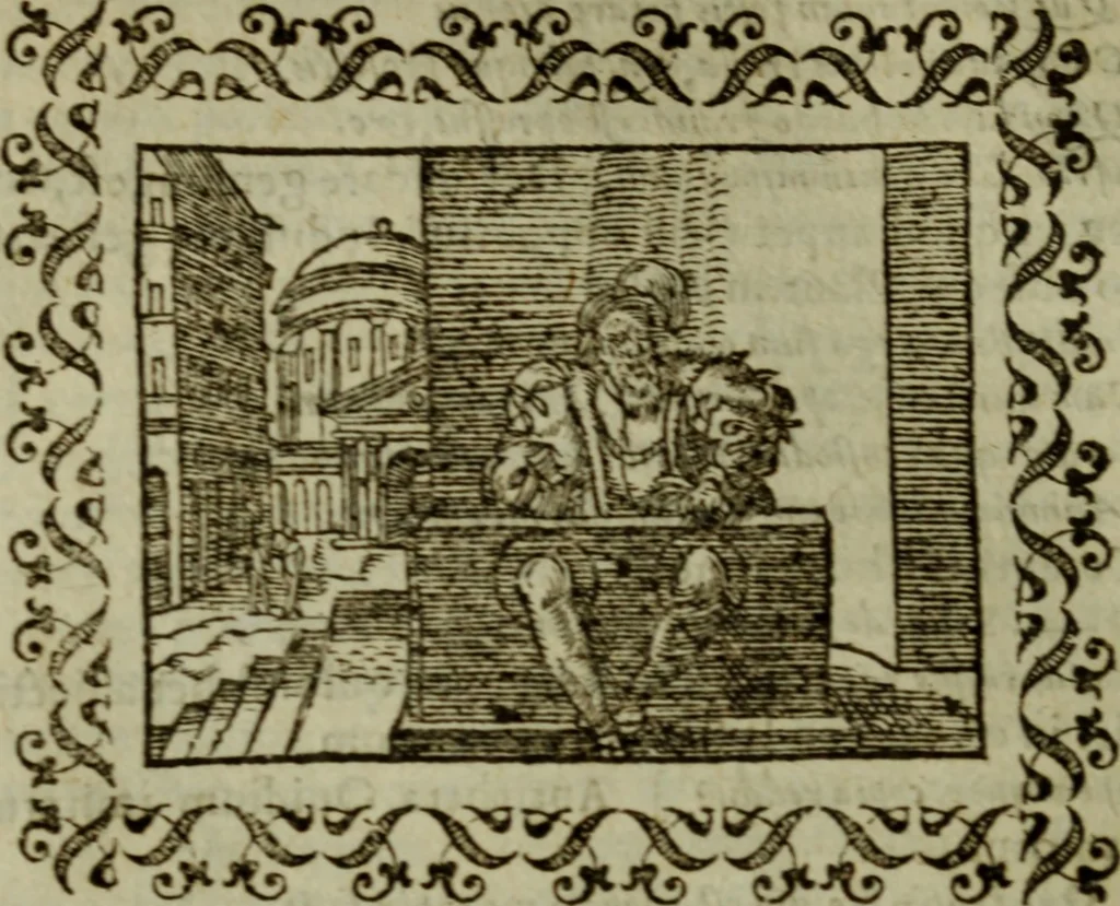 An illustration from Omnia Andreae Alciati v.c. emblemata : cum commentariis, quibus emblematum omnium aperta origine, mens authoris explicatur, & obscura omnia dubiaque illustrantur, 1583, leaf 313