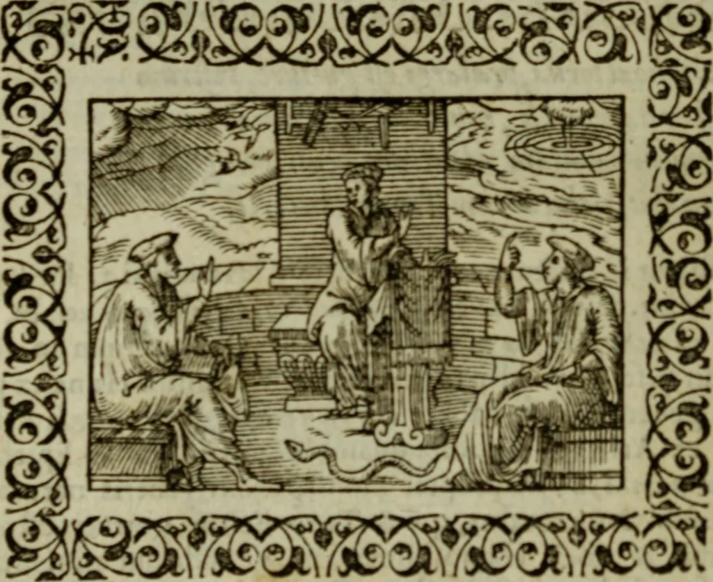 An illustration from Omnia Andreae Alciati v.c. emblemata : cum commentariis, quibus emblematum omnium aperta origine, mens authoris explicatur, & obscura omnia dubiaque illustrantur, 1583, leaf 333