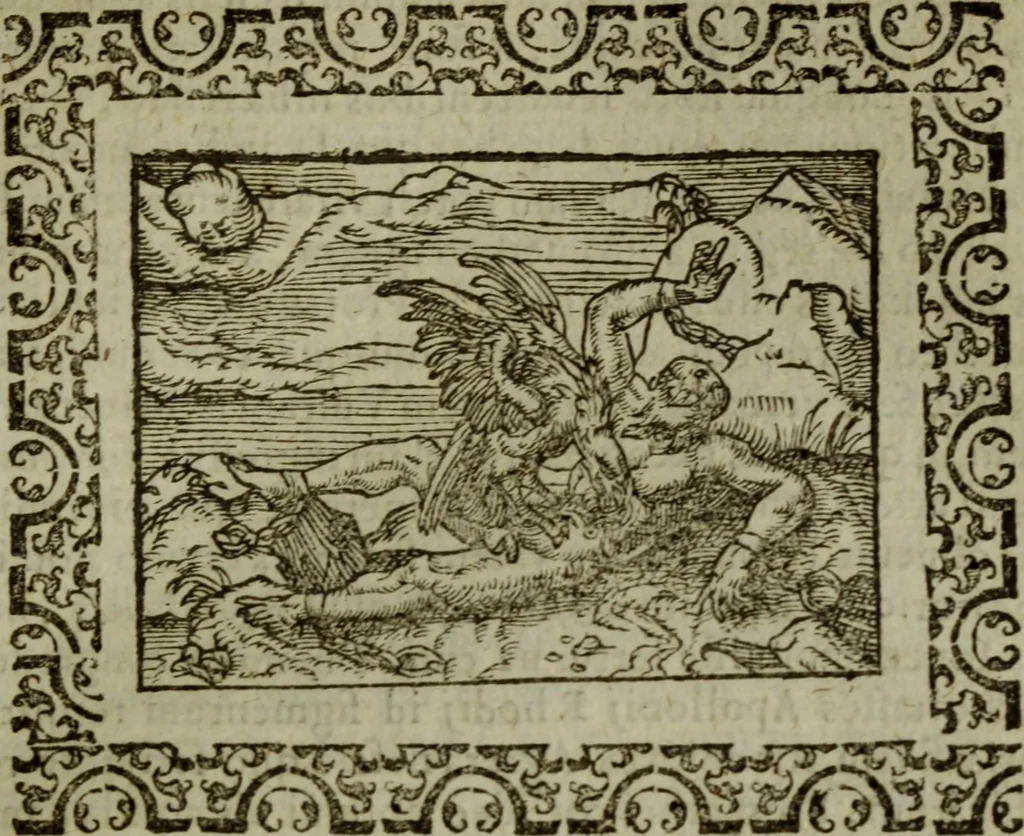 An illustration from Omnia Andreae Alciati v.c. emblemata : cum commentariis, quibus emblematum omnium aperta origine, mens authoris explicatur, & obscura omnia dubiaque illustrantur, 1583, leaf 350