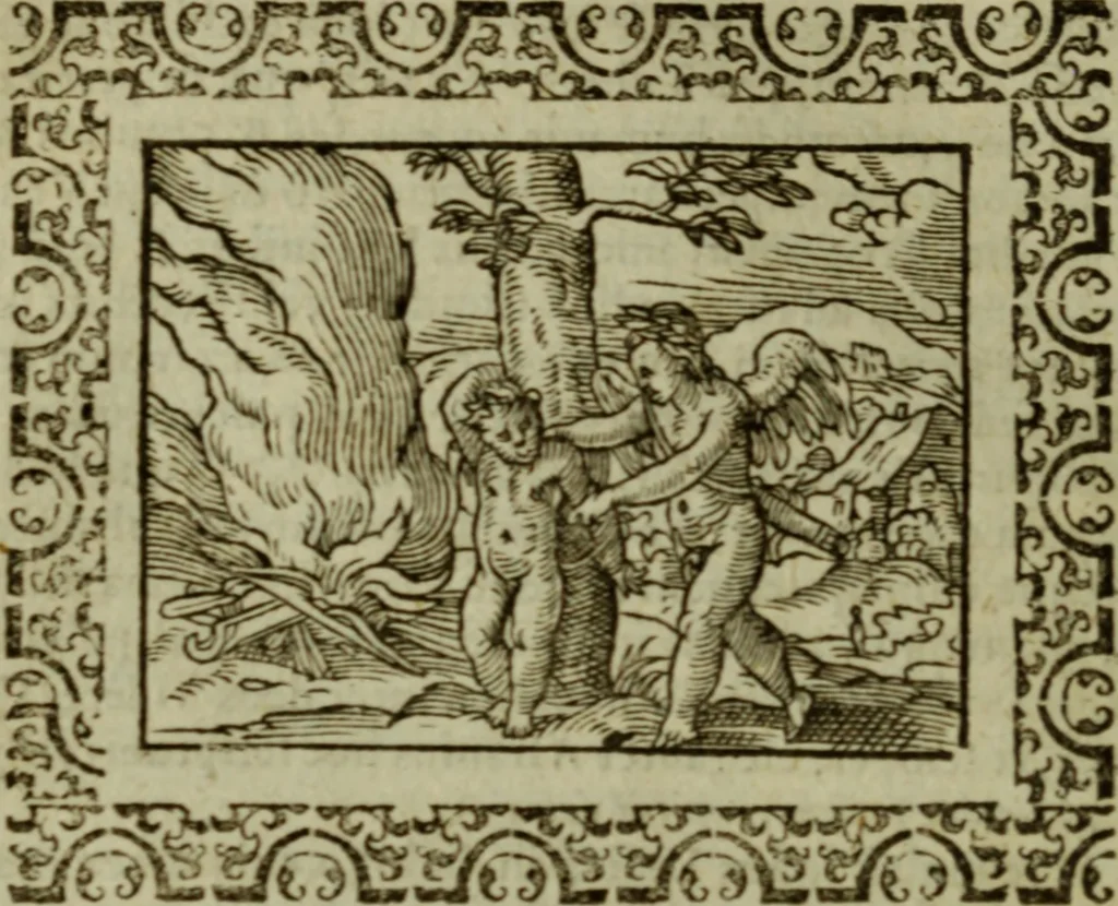 An illustration from Omnia Andreae Alciati v.c. emblemata : cum commentariis, quibus emblematum omnium aperta origine, mens authoris explicatur, & obscura omnia dubiaque illustrantur, 1583, leaf 377