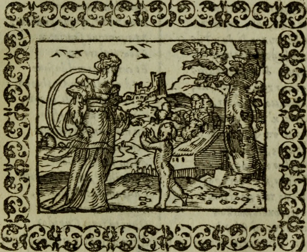 An illustration from Omnia Andreae Alciati v.c. emblemata : cum commentariis, quibus emblematum omnium aperta origine, mens authoris explicatur, & obscura omnia dubiaque illustrantur, 1583, leaf 384