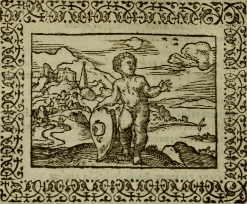 An illustration from Omnia Andreae Alciati v.c. emblemata : cum commentariis, quibus emblematum omnium aperta origine, mens authoris explicatur, & obscura omnia dubiaque illustrantur, 1583, leaf 387
