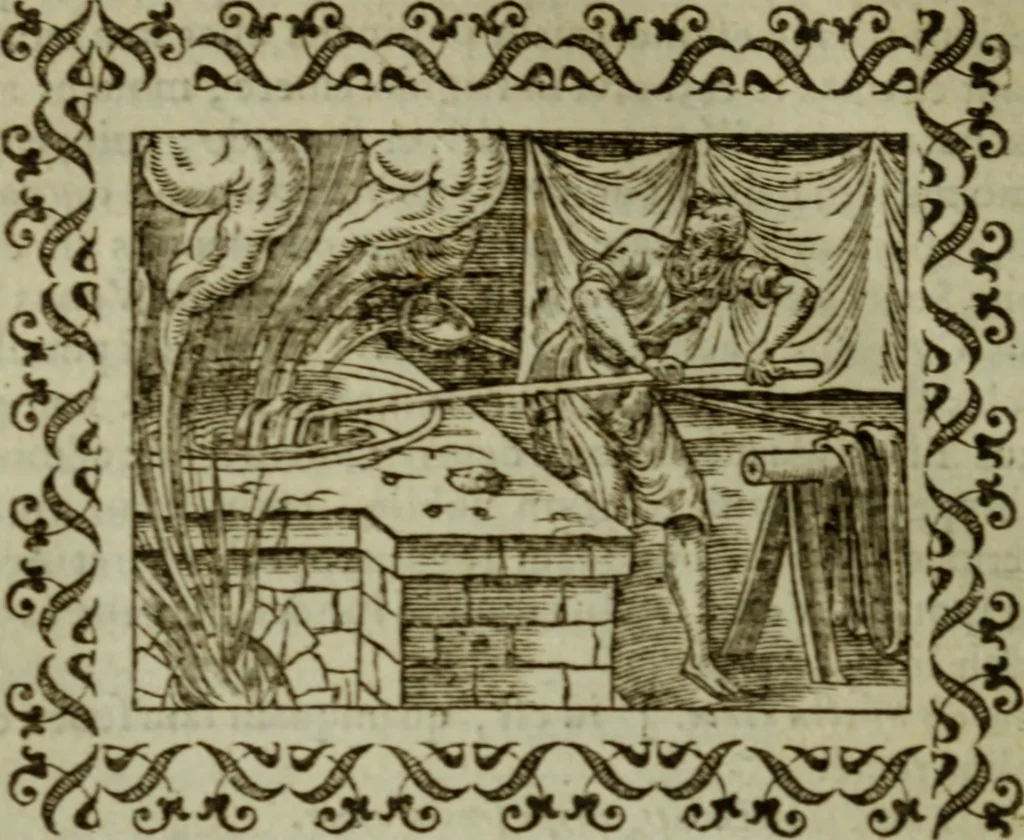 An illustration from Omnia Andreae Alciati v.c. emblemata : cum commentariis, quibus emblematum omnium aperta origine, mens authoris explicatur, & obscura omnia dubiaque illustrantur, 1583, leaf 409