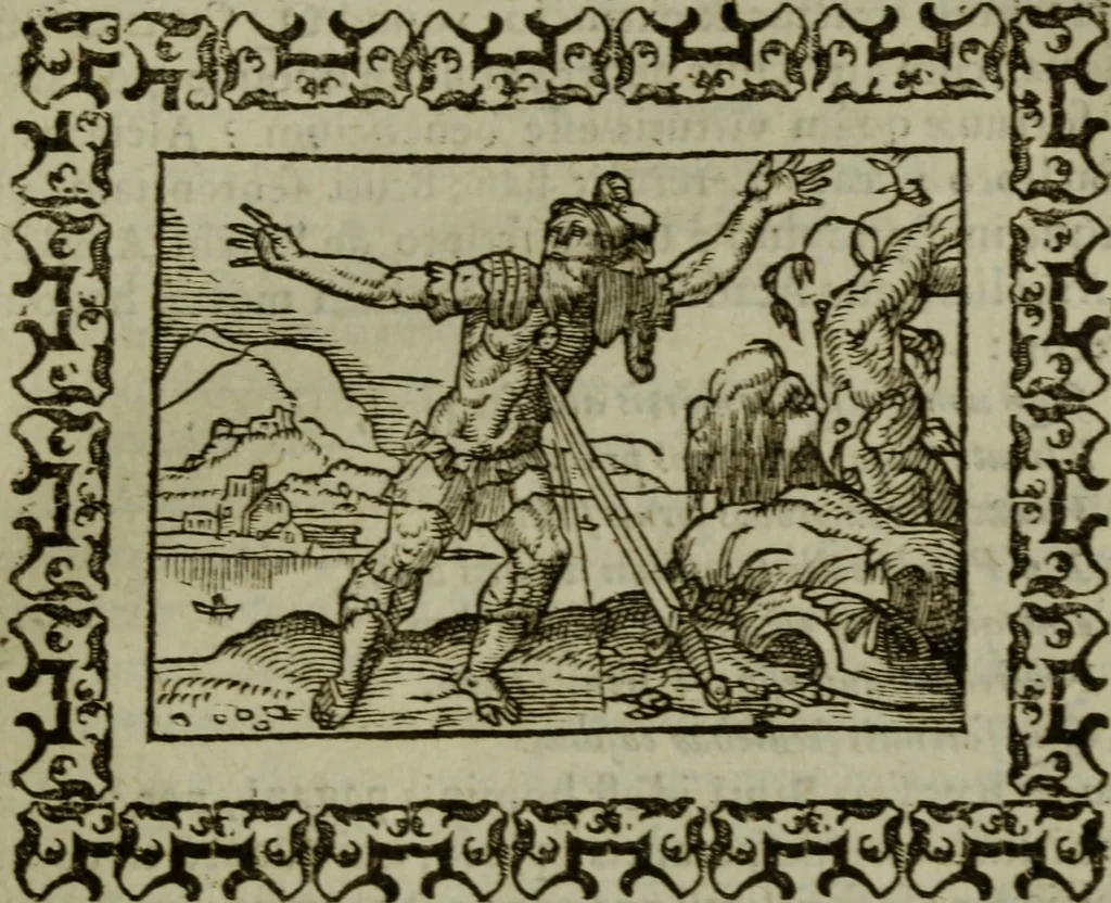 An illustration from Omnia Andreae Alciati v.c. emblemata : cum commentariis, quibus emblematum omnium aperta origine, mens authoris explicatur, & obscura omnia dubiaque illustrantur, 1583, leaf 418