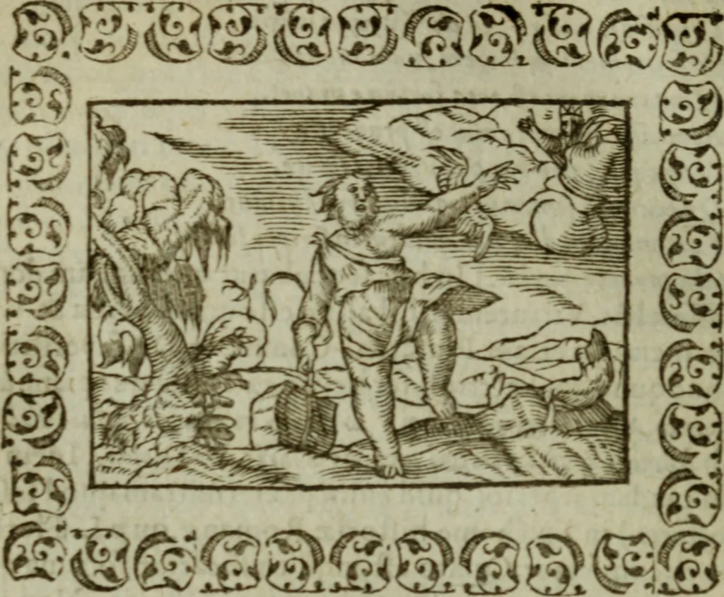 An illustration from Omnia Andreae Alciati v.c. emblemata : cum commentariis, quibus emblematum omnium aperta origine, mens authoris explicatur, & obscura omnia dubiaque illustrantur, 1583, leaf 423