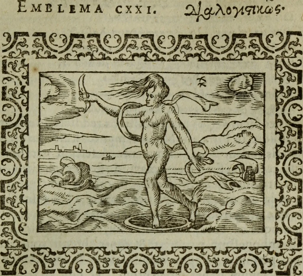 An illustration from Omnia Andreae Alciati v.c. emblemata : cum commentariis, quibus emblematum omnium aperta origine, mens authoris explicatur, & obscura omnia dubiaque illustrantur, 1583, leaf 426